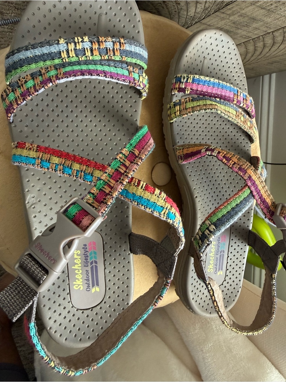 Skechers Gray Sandal with Multicolor Woven Straps - Women's
